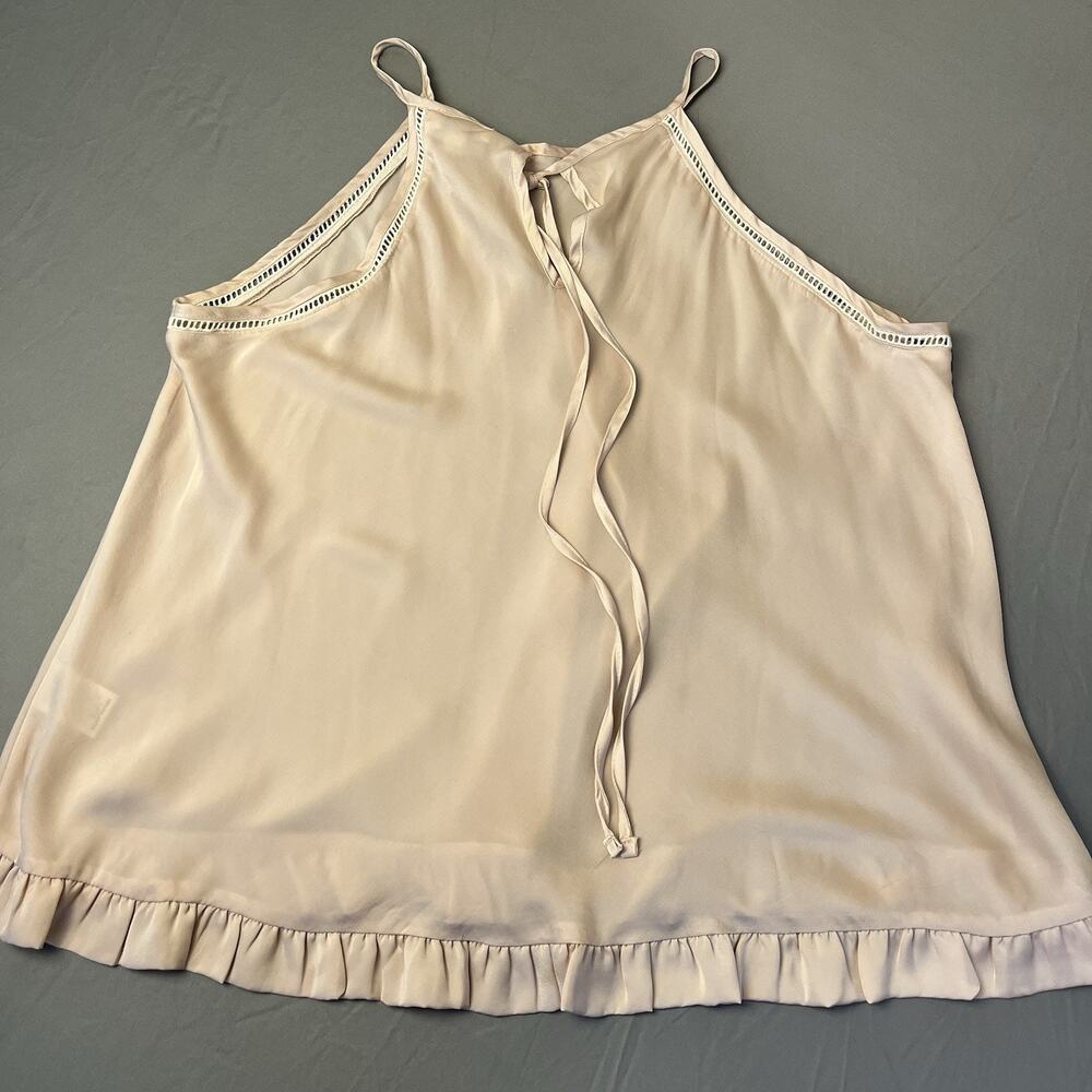 UMGEE Satin Medium Lace Trim Back Tie Ruffle Tan/Cream Top - Picture 4 of 9